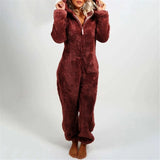 Winter Warm Sleepwear Home Clothes Cute Cat Ear Onesies Pyjamas Fluffy Fleece Hooded Jumpsuit Playsuit Pajama For Women Overalls