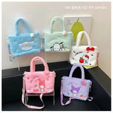 Hello Kitty Cute Bag Women Plush Shoulder Bag Kuromi Cinnamoroll Melody Purses Handbags Sanrio Kawaii Mini Kids CartoonBag Gifts