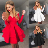 BKLD Autumn Clothes 2026 Solid Color Long Sleeve Sexy Clubwear V-Neck Off The Shoulder Evening Party Dress Red Dresses For Woman