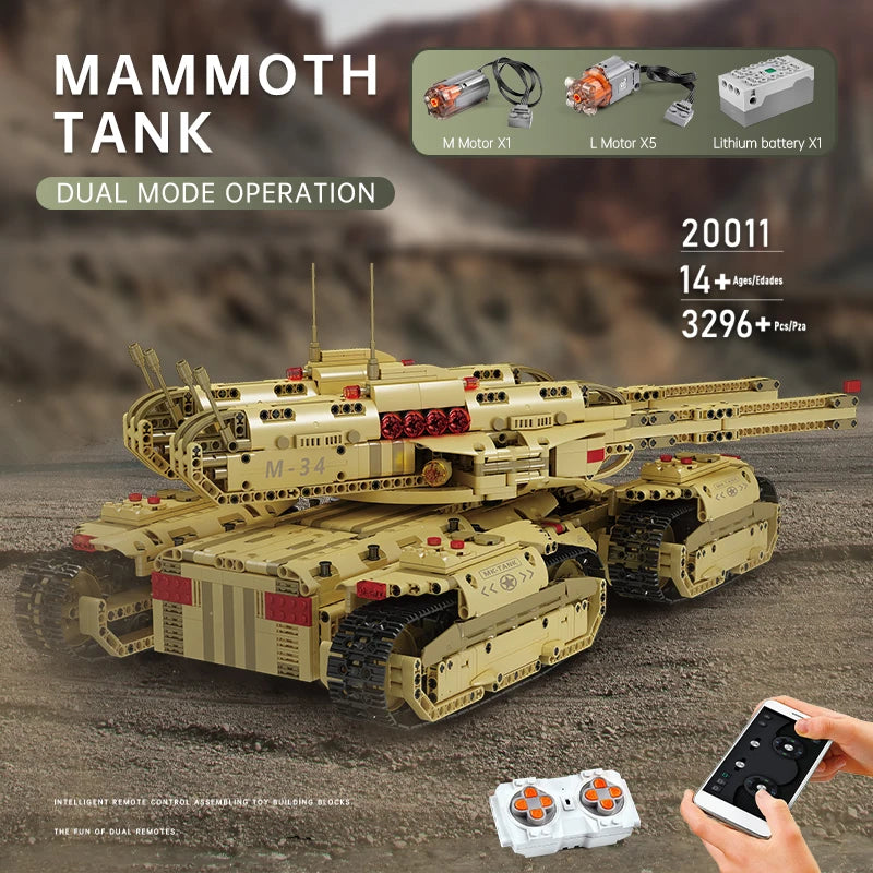 MOULD KING 20011 Technical Car Toys The MOC-59688 APP&RC Motorized Mammoth Tank Model Building Blocks Bricks Kids Christmas Gift