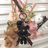 Cute Cartoon Bear Key Chain Resin Bow Bell Rabbit Keychain Weaving Fashion Doll Bag Pendant Holiday Car Key Ring For Girls Gifts