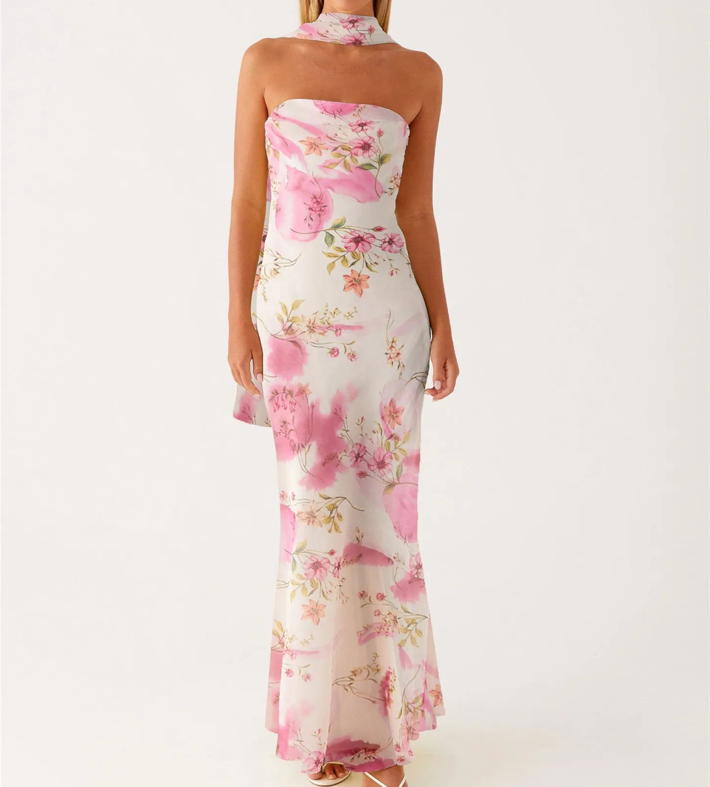hirigin Womens Floral Strapless Dress Y2k Backless Sleeveless Tube Long Dresses Sexy Mesh Bodycon Summer Beach Party Sundress