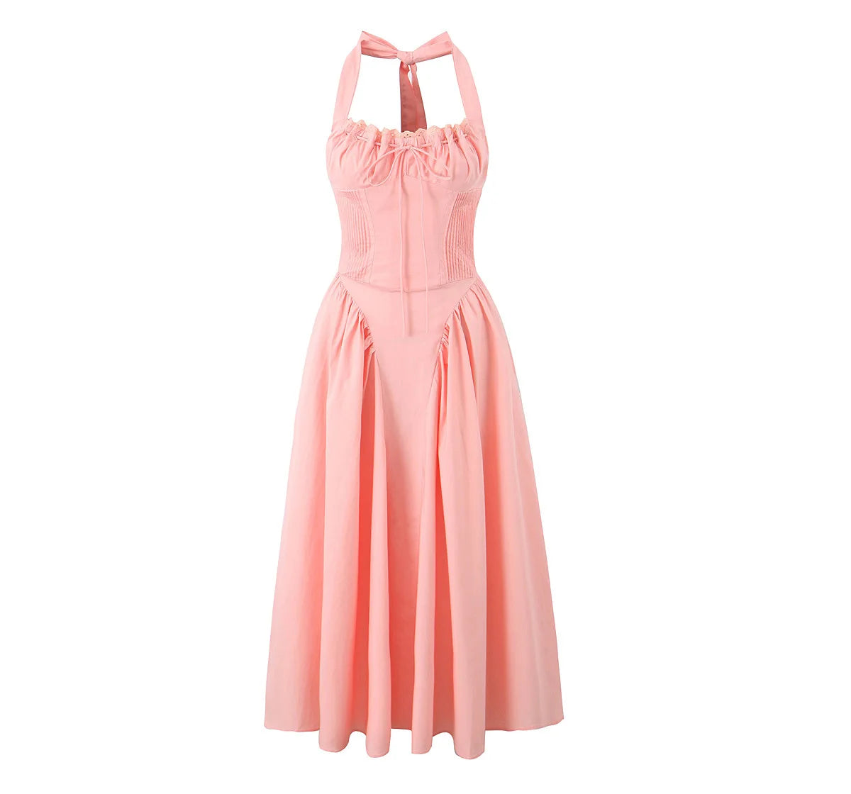 YENKYE Lace Trim Floral Print Halter Dress For Women Sexy Backless Low Waist Midi Summer Dresses Holiday Party Robe