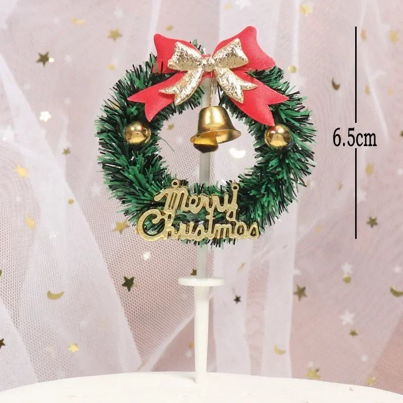 2023 Christmas Birthday Cake Topper Decoration Leaf Wreath Snowman Cartoon Cake Toppers for Home Xmas Party Gift Baking Supplies