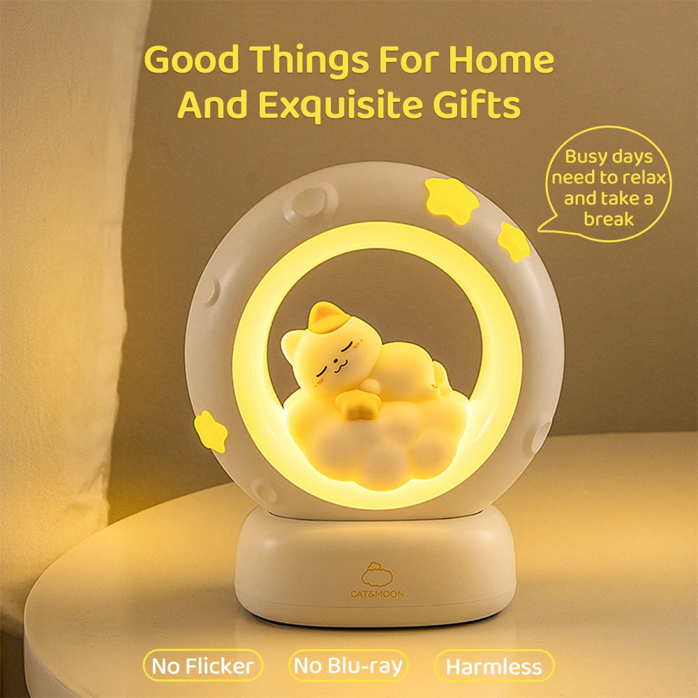 3 Style Moon Night Light Cute Animal Cartoon Rabbit Panda Cat Lamps Pat Control USB Rechargeable Warm Bedroom Decoration Soft