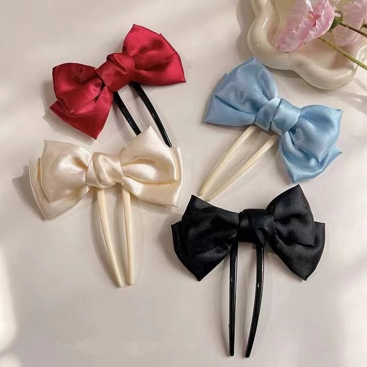 New Sweet Bow U-Shaped Hair Pin Cute Bun Simple Back Head Updo Pin Modern Hair Clasp Hair Accessories for Women