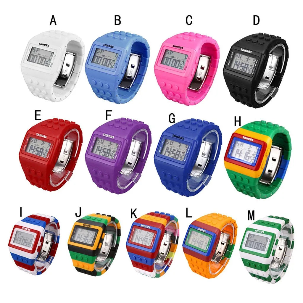 Hot Children's Watches Digital Led Chic Unisex Colorful Constructor Blocks Sports Relogio Masculino Wrist Women Watch Kids @15