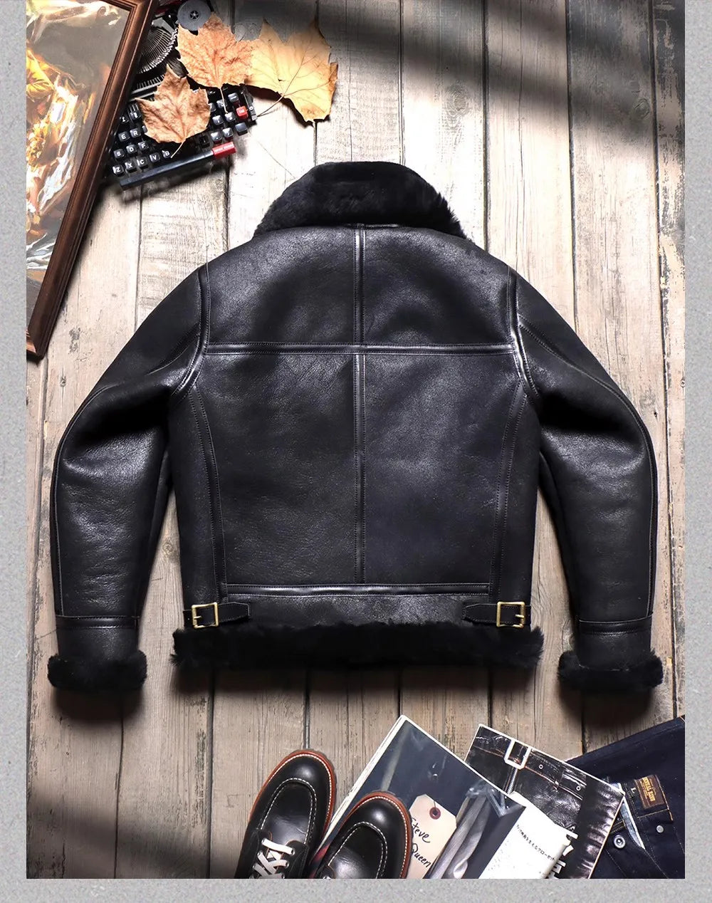 CC Shop.2023 new men thick fur jacket.Classic B3 Bomber winter warm wool coat.100% genuine leather natural shearling cloth