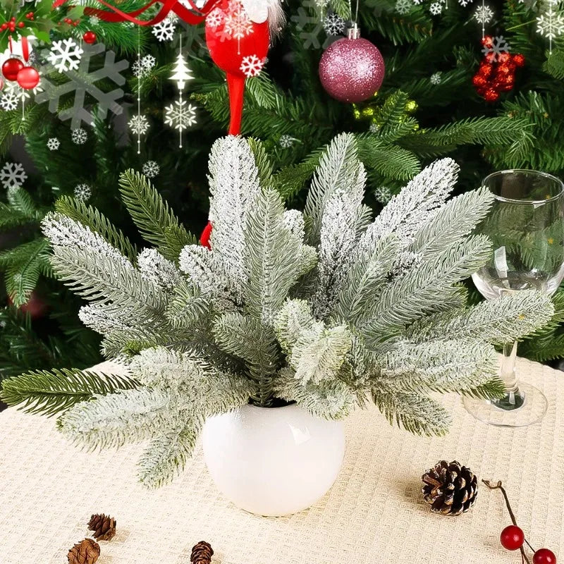 20/5Pcs Christmas Artificial Pine Needles Branches Snow Pine Fake Plants DIY Xmas Tree Wreath Ornaments Home Xmas New Year Gifts