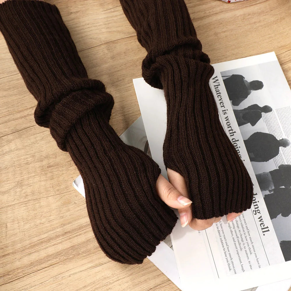 Fashion Winter Arm Sleeves Fingerless Gloves For Women Knitted Arm Warmers Long Half-finger Glove Punk Gothic Fingerless Mitten