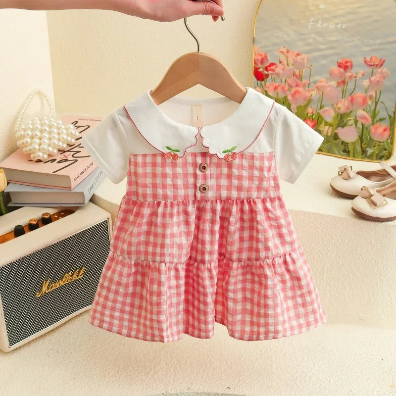 Baby Dresses Summer Plaid Short Sleeve Girls Dresses Cute Casual Baby Girl Clothes