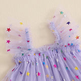 MISOWMNJOY Summer Chiffon Baby Girl Tulle Dresses Princess Glitter Flower Print Fly Sleeve Square Neck Kids Sundress Clothes