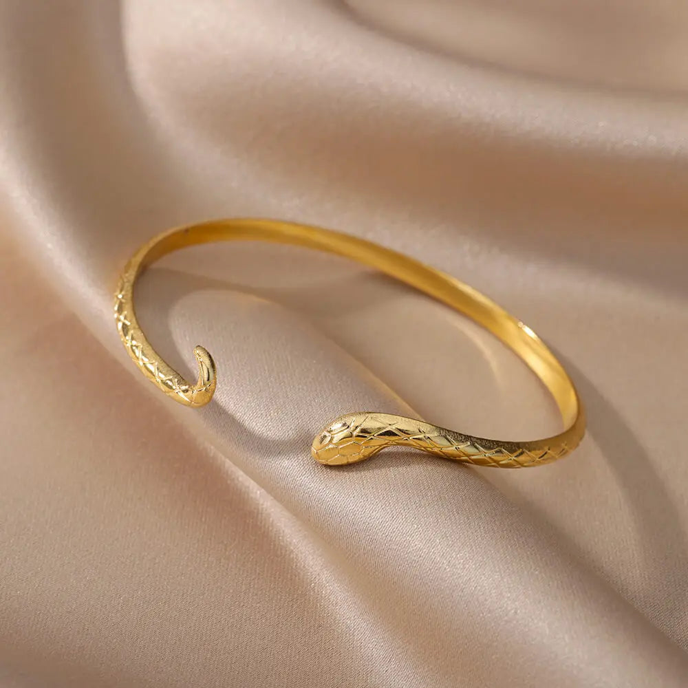 Stainless Steel Gold Color Simple Snake Bracelet For Women Men Fashion Open Cuff Bracelets Bangle Party Jewelry Gift Wholesale