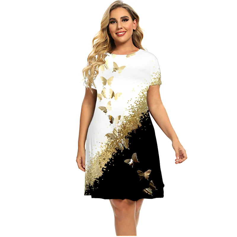 Hot Sale Dresses For Summer 2022 Women Bronzing Butterfly Dress Short Sleeve Casual Oversized Dress Fashion Clothing Plus Size