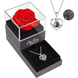 1Set Love Necklace MOTHER'S Day Eternal Flower Artificial Flower Gift Wedding Jewelry Box with Randomly Color Gift Bag and Card