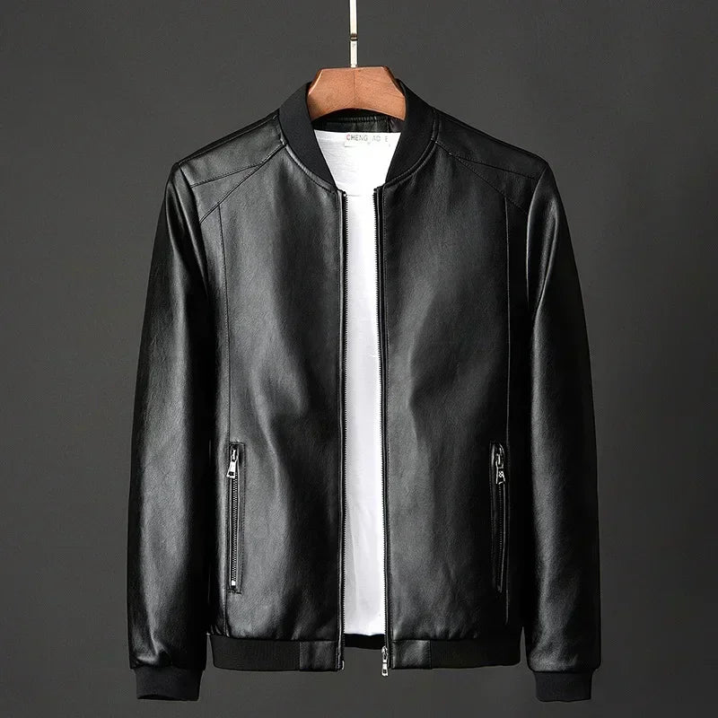 Sheepskin Baseball Brand Clothes Men Leather Jacket Trend Casual Fit Slim Korean Fashion Leather Autumn New Men Leather Coat