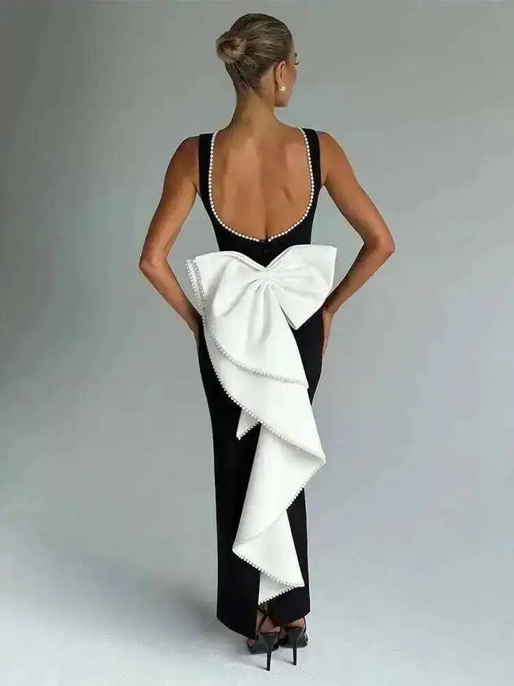 Townlike Pearl Bow Backless Nightclub Sexy Party Dress Women 2025 Spring Summer Dress Maxi Long Slim Bodycon Dresses