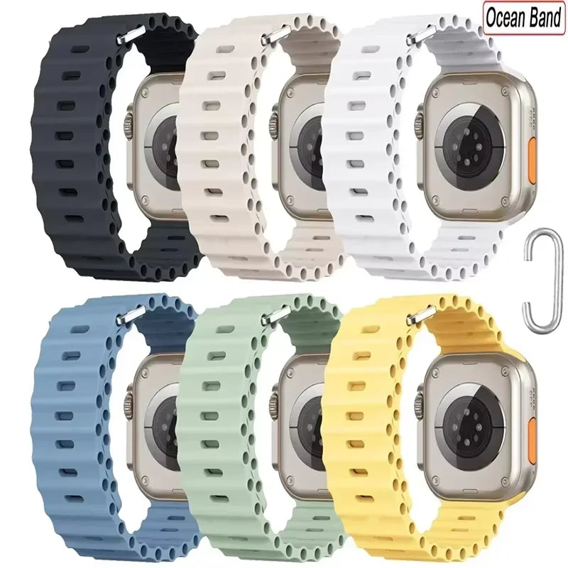 Silicone Ocean strap for Apple watch band Ultra 2 1 Series 10 9 SE 8 7 6 5 4 3 Correa iwatch 46mm 42mm 44mm 45/41mm 49mm 38/40mm