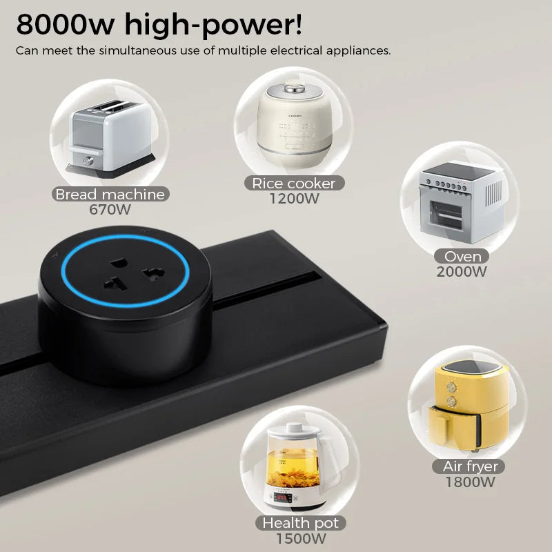 Avoir Wall Track Socket Home Kitchen Desk Rail Sockets Europe French UK Korea America Power Plug Round Romovable Adapter Module