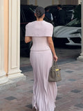 Elegant Shawl Pleated Top Long Skirt Women Set Sleeveless Tops Diamond Shawl High Waist Fashion Evening Skirts Summer Lady Suit