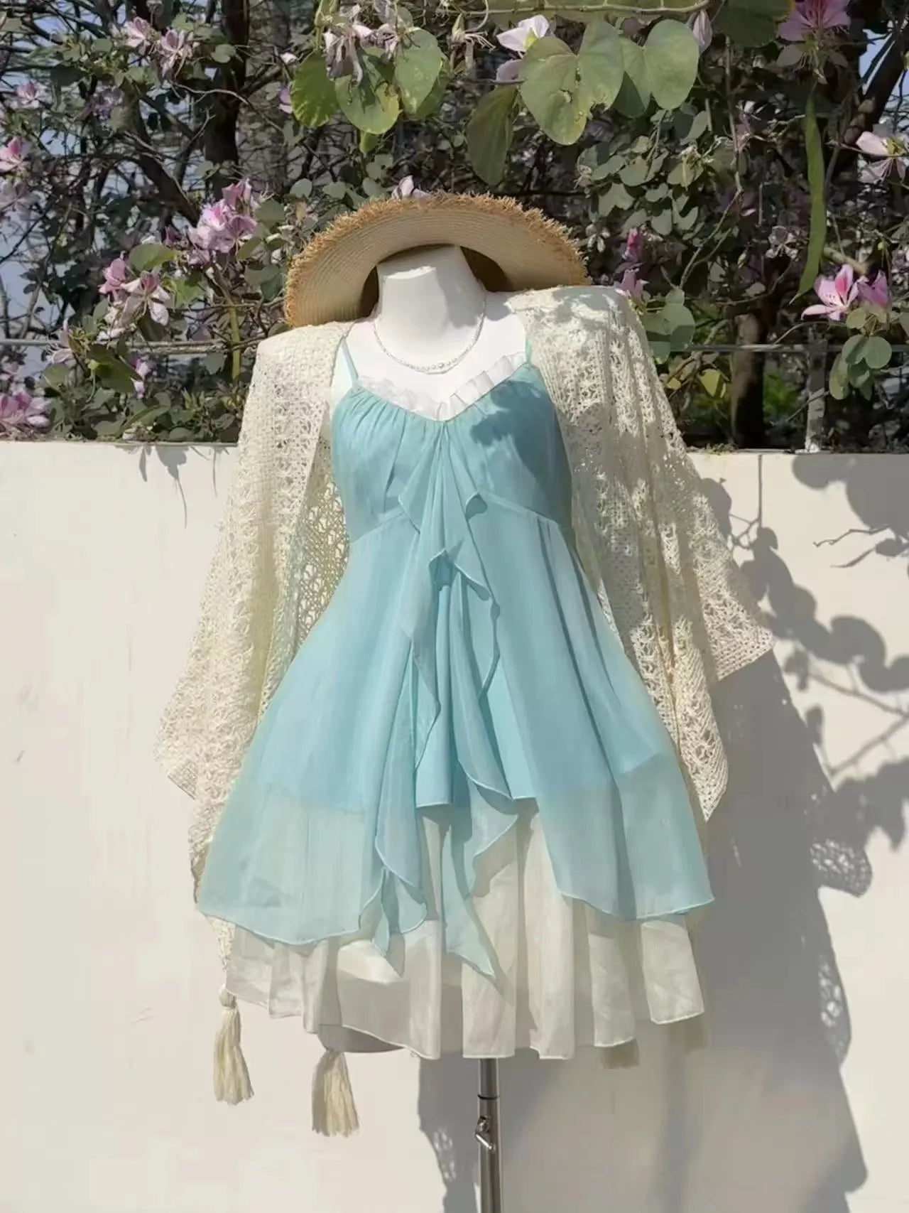 Woman Sweet Kawaii Y2k Min Dress Lolita Cute Sleeveless Floral Dress Spicy Girls Lace Up Ruffle Slim Fit Dresses Design Chic