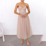 Sexy Spaghetti Strap Mesh Stitching Long Dress Women's Elegant Slim Fit Backless Drawstring Dress Ladies Evening Party Dress