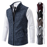 Vest Men Knitted Sleeveless Sweater Jacket Wool Velvet Zipper Cardigan Turn-down Pullovers Turtleneck Sweatercoat Knit Waistcoat