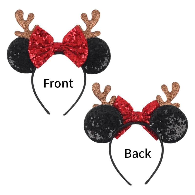 2024 New Christmas Mickey Minnie Mouse Headband Women Disney Ear Hairband Kids Xmas Party Hair Accessories Hot Festival Cosplay