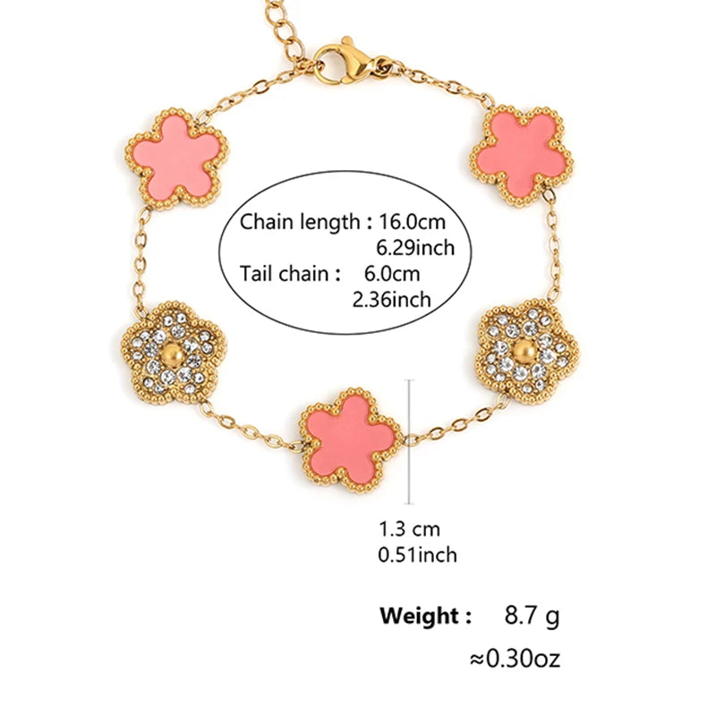 ZAKOL Cute Romantic Lucky Five Leaf Clover Flower Bracelets For Women Girls Gold Color Y2K Chain Link Wristlet Jewelry Gifts