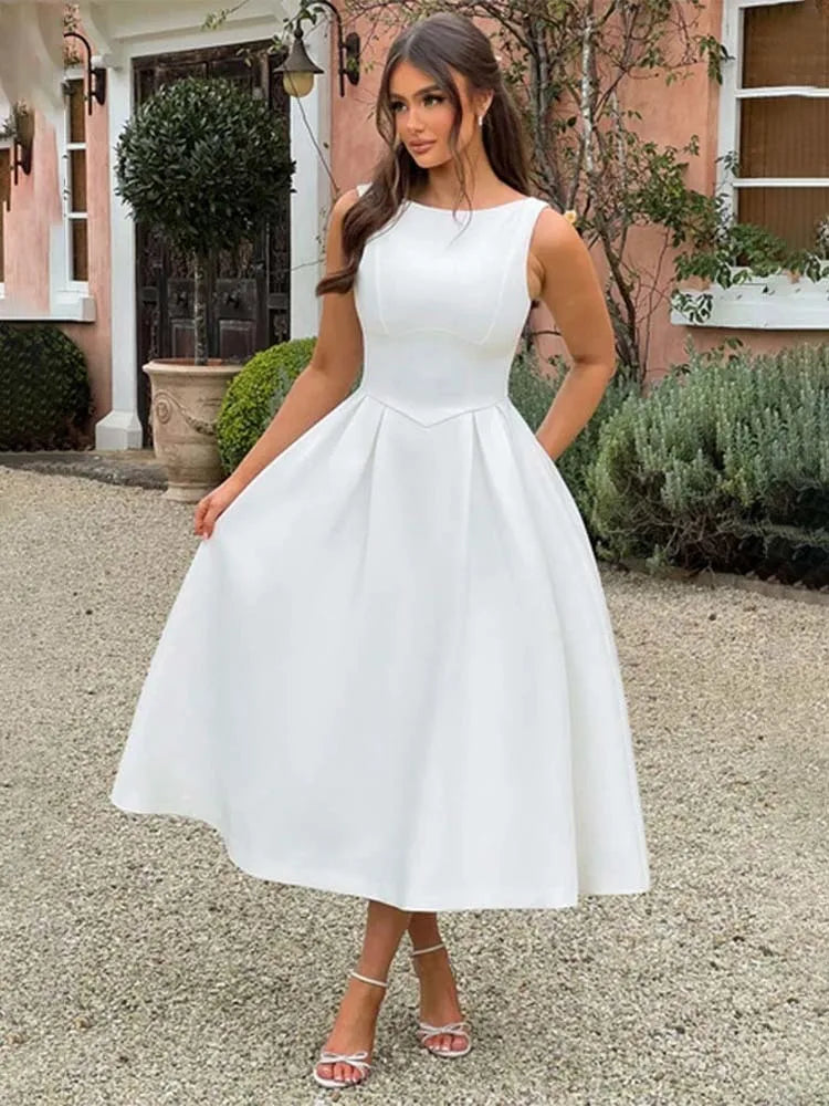 Townlike Pleated Waist Wrap A-line Dress Women Elegant Midi Long 2024 Summer Dress Backless Nightclub Sexy Party Dresses