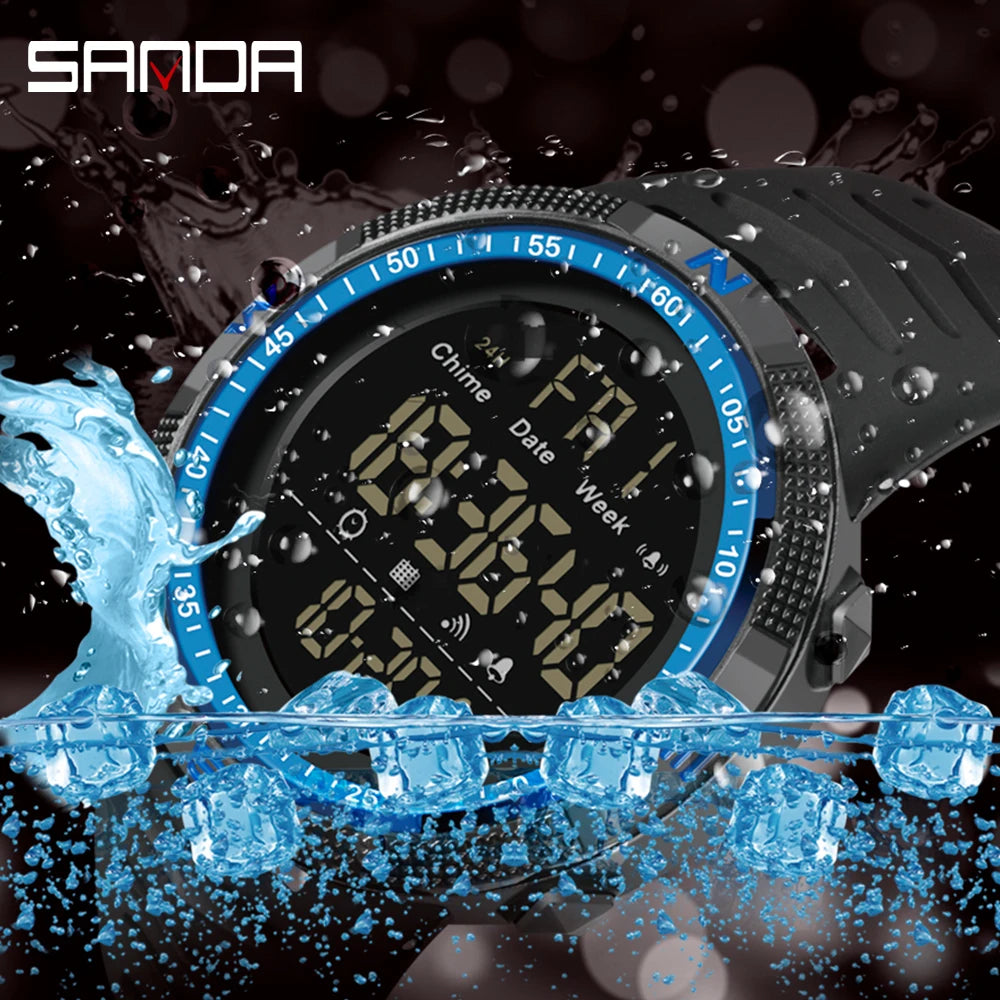 SANDA 6014 Top Brand Waterproof Men Watch Multifunctional Luminous Digital Wristwatch Outdoors Sports Fashion Student Watches