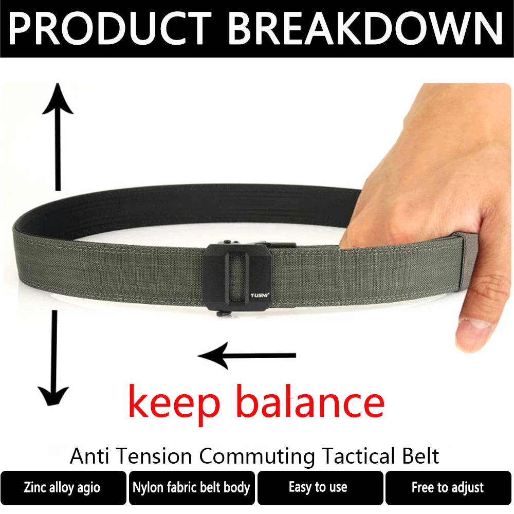 TUSHI New Military Belt for Men Sturdy Nylon Metal Automatic Buckle Police Duty Belt Tactical Outdoor Girdle IPSC Accessories