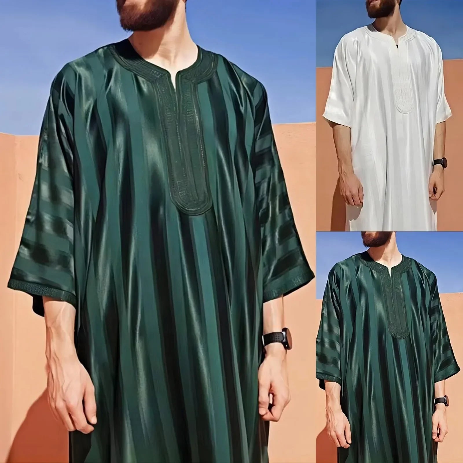 2023 New Men Arab Muslim Fashion Islamic Clothing Men Embroidered Jubba Thobes Homme Moroccan Kaftan Eid Prayer Long Robe Dress