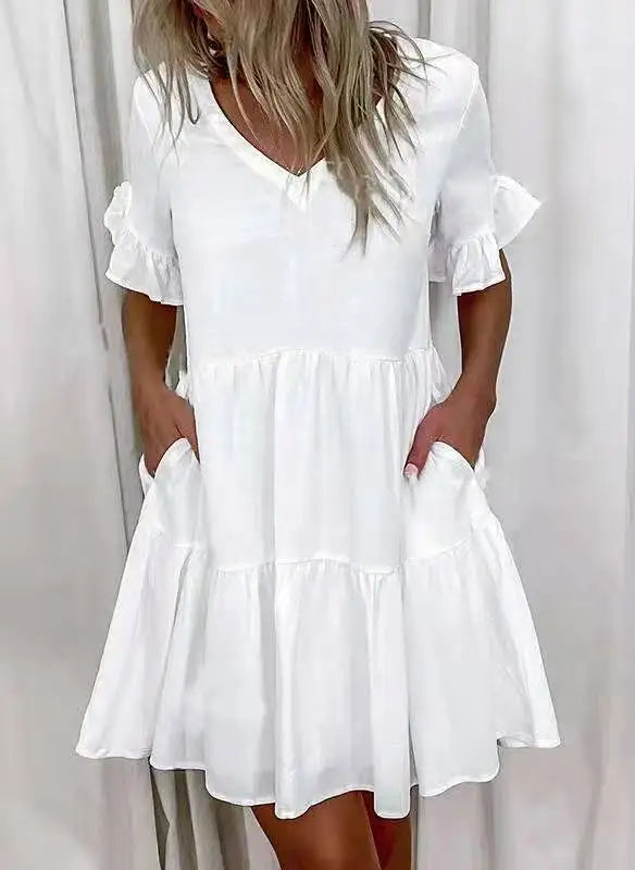 Women Summer Dress Casual V Neck Short Sleeve Butterfly Sleeve Floral Leaf Letter Print Mini Dresses Vestidos YSX9032