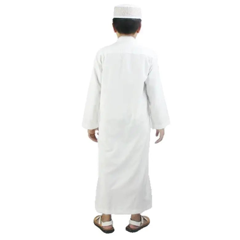 Boy Muslim Robe Polyester Comfortable Juba Tobe Islamic Traditional Dress Embroidered Gown Robe White Ramadan Prayer Dress