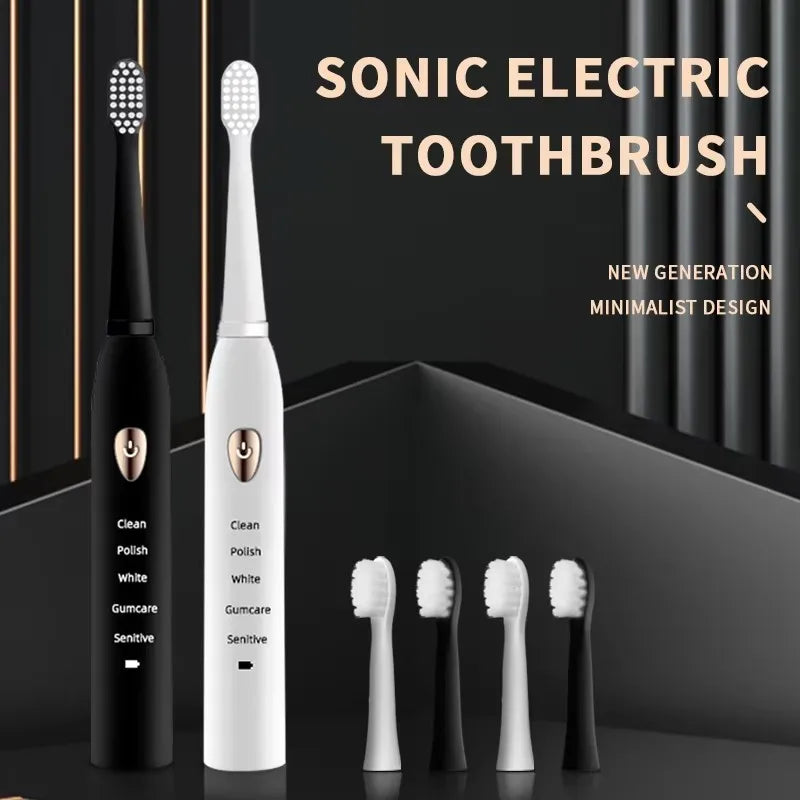 Jianpai Black White Classic Acoustic Electric Toothbrush Men Women Adult 5-gear Mode USB Charging IPX7 Waterproof