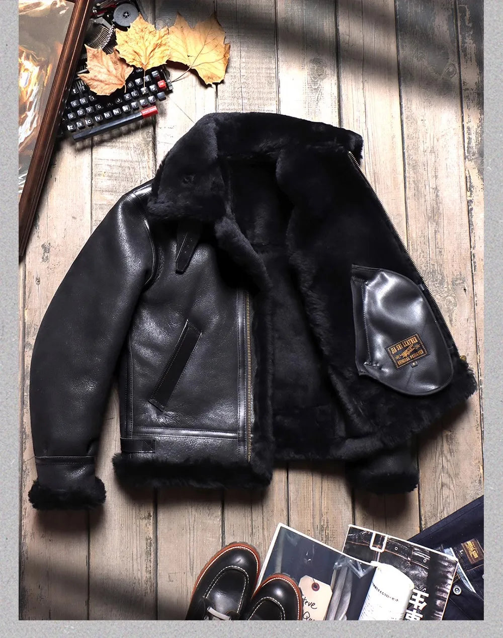 CC Shop.2023 new men thick fur jacket.Classic B3 Bomber winter warm wool coat.100% genuine leather natural shearling cloth