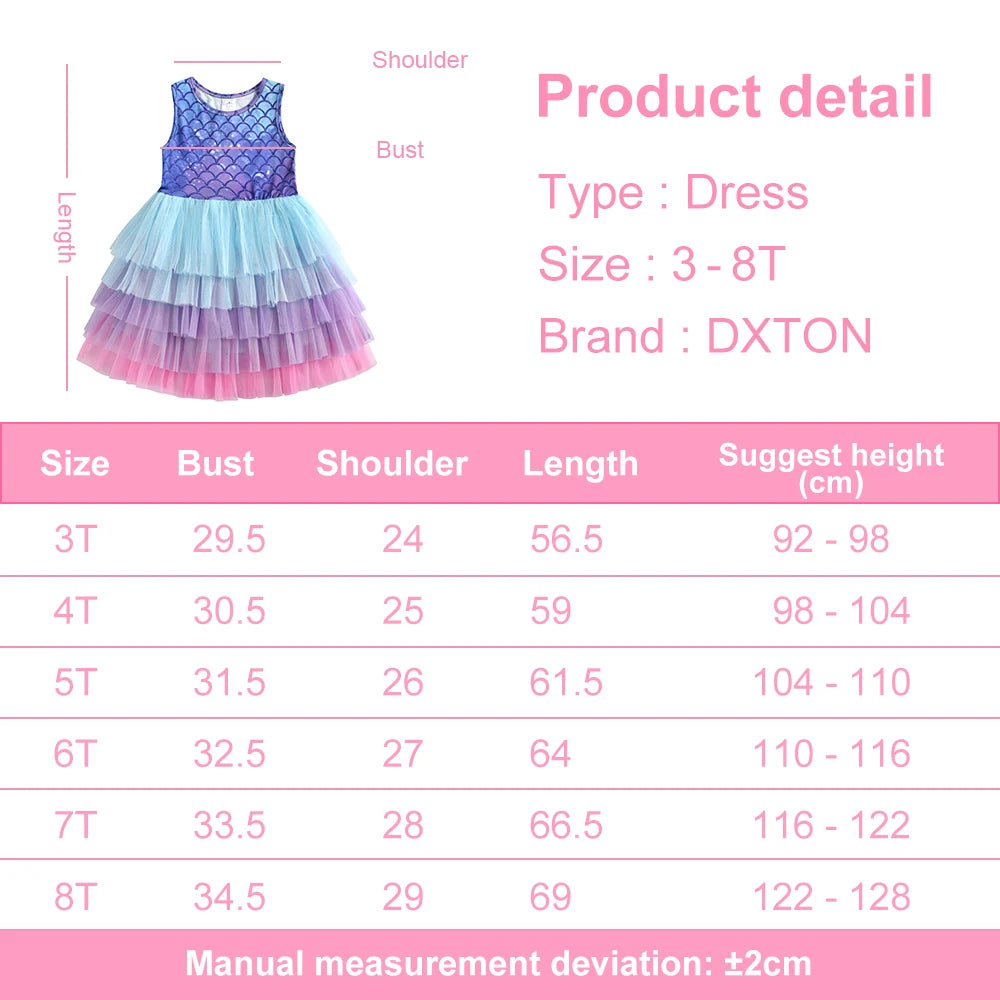 DXTON Baby Girls Dresses Summer Sleeveless Tulle Dress for Girls Kids Princess Party Costumes Cartoon Dresses for Children