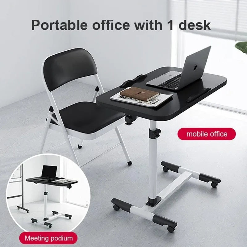 Laptop Desk with Drawer 360° Rotating Plate Double Anti-slip Strips Height Adjustable Foldable Portable Bed Table for Students