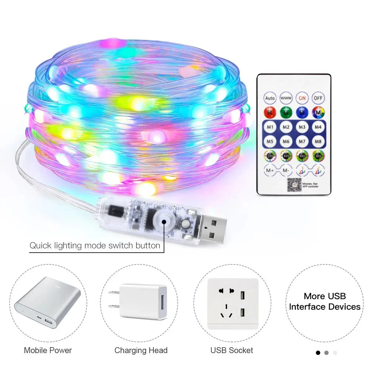 5M/10M/15M/20M RGBIC USB Sting Light Bluetooth APP DIY LED Fairy Lights Garland Decoration for Christmas Wedding Birthday Party