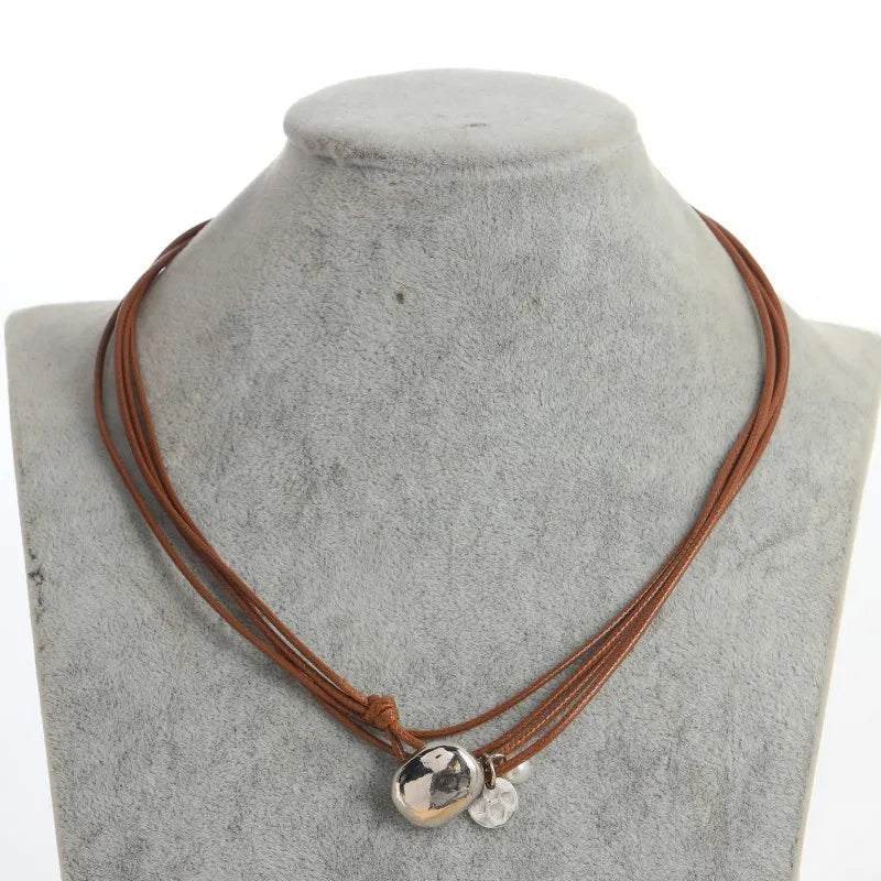 Ethnic Style Vintage Round Pendant Necklace for Women Bohemian Style Beaded Leather Cord Party Birthday Jewelry Gifts for Wife