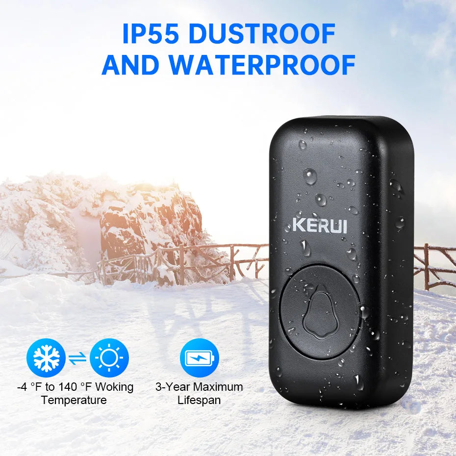 KERUI Wireless Doorbell Waterproof OutDoor Smart Home Door Bell Welcome Melodies Chimes LED Flash Security Adjustable Volume