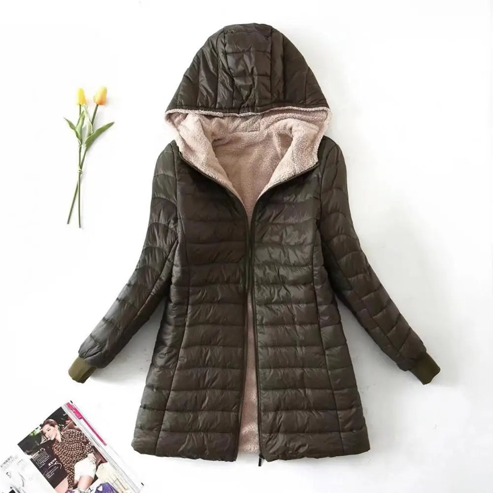 Soft Hooded Coat Long Sleeves Winter Jacket Plush Lining Warm Autumn Jackets Winter Cardigan Coat  Windproof