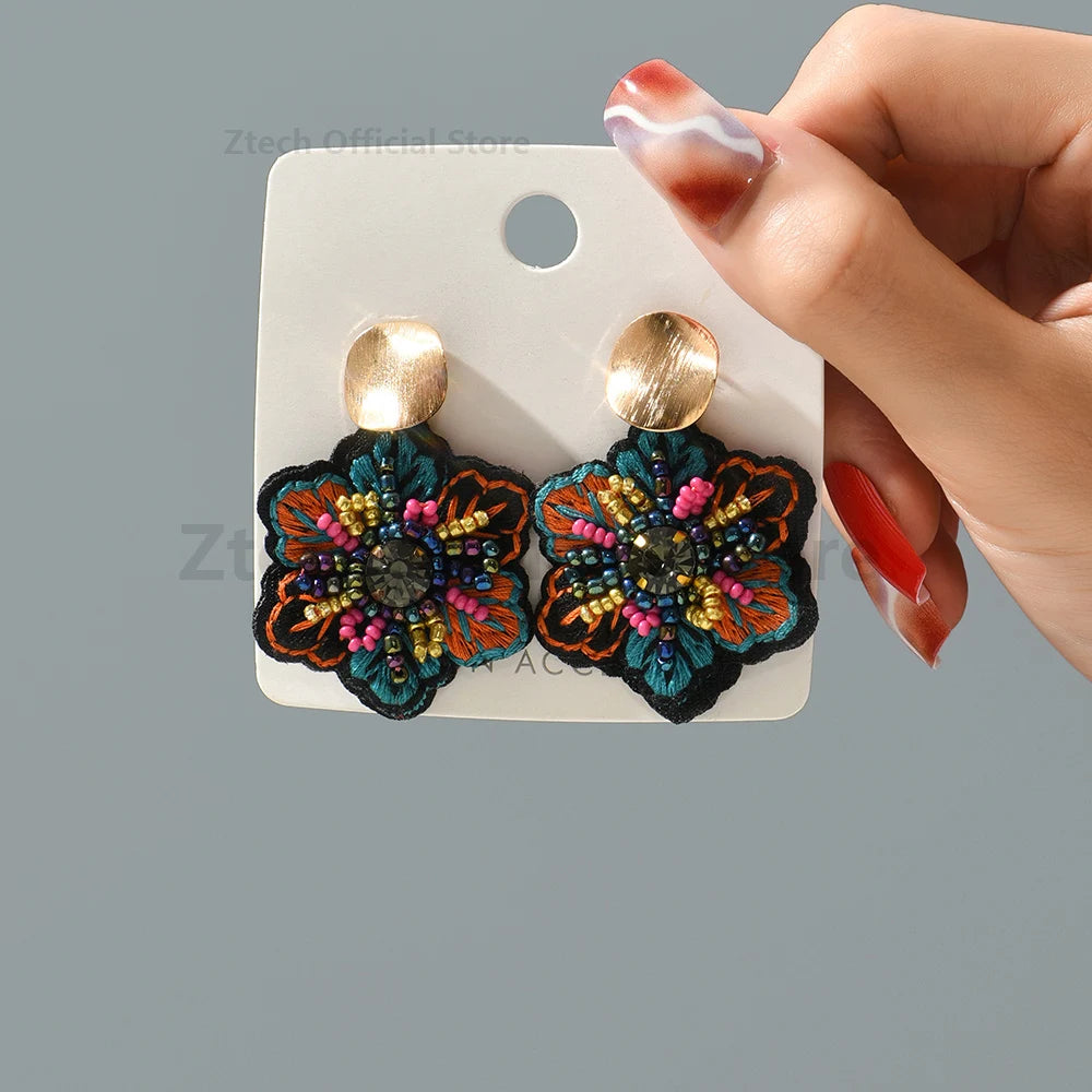 New Korean Fashion Colorful Flower Handmade Beaded Dangle Earrings For Women 2023 Trending Elegant Statement Jewelry Accessories