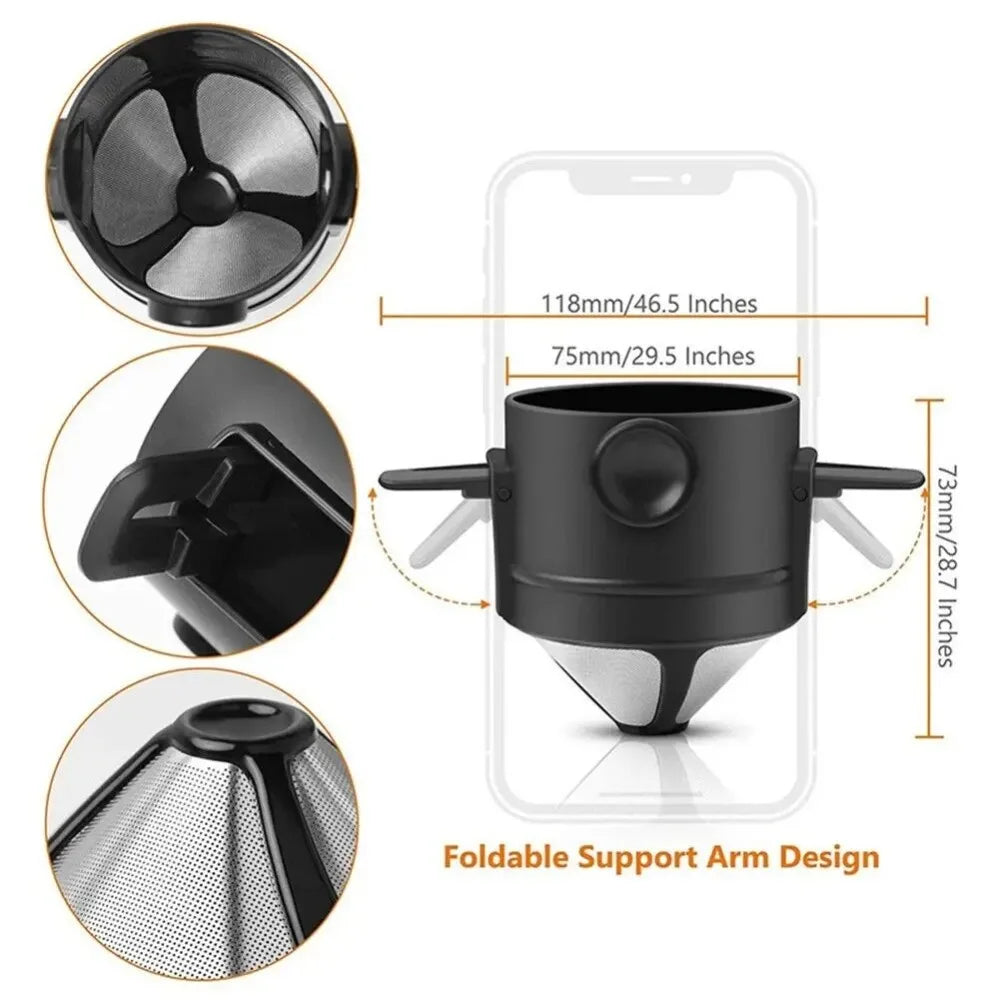 Paperless Coffee Drip Filter with 304 Double Stainless Steel Filter Reusable Coffee Filter for Home Office Travel (Black/White)