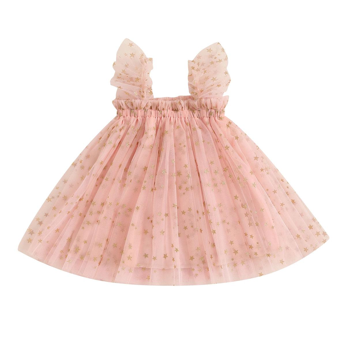 MISOWMNJOY Summer Chiffon Baby Girl Tulle Dresses Princess Glitter Flower Print Fly Sleeve Square Neck Kids Sundress Clothes