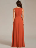 Elegant Evening Dresses V Neck Appliques Ruched Sleeveless Appliques 2024 Ever pretty of A-Line  Burnt Orange Bridesmaid dress