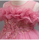 3-10 year old girl children's dragging dress new elegant girl performance puff skirt princess skirt flower children wedding girl