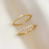 New Gold Color Heart Zircon Rings Set for Women Girls Adjustable Minimalism Luxury Twist Ring Fashion Jewelry Wedding Gifts