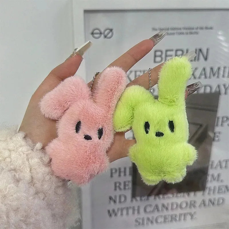 Kawaii Plush Cartoon Keychain New Cute Green Pink Plush Soft Rabbit Doll Keys Chains Funny Lovely Animals Backpack Bag Pendants